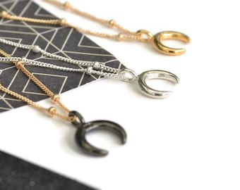 Small Crescent Moon Necklace | Double Tusk Pendant | Horn Jewellery