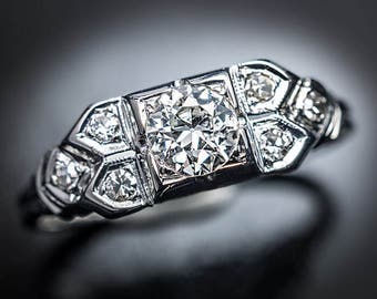 Art Deco Vintage Diamond White Gold Engagement Ring