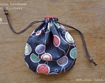 Temari Kinchaku Purse with Japanese Chirimen Cotton, Enishi, 100% Cotton