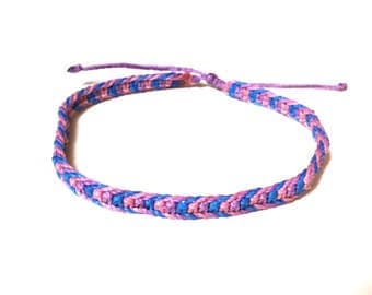 Macrame bisexual flag friendship bracelet - Unisex bisexual pride fishbone spike bracelet - Multicolor ethnic tribal bi pride wristband