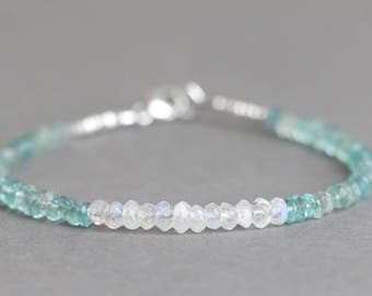 Aquamarine Bracelet Beaded Bracelet March Birthstone Moonstone and Aquamarine Gemstone Bracelet
