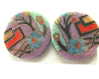 Earrings, post earrings, multicolor, geometric design, resin earrings, 35mm diameter B-1559
