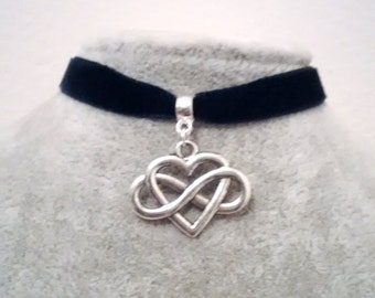 Necklace - Choker - Heart Choker - Infinity Heart Choker Necklace - Love Friendship Choker - Red Black White Choker -