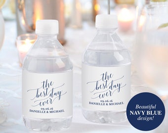 Wedding Water Bottle Label, Water Bottle Label Printable, Personalized Water Bottle Label Template, Navy, PDF Instant Download, #BPB320_31