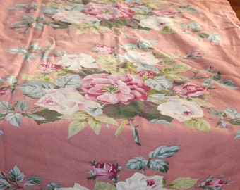 Beautiful Vinatge Cabbage Rose Bark Cloth Panel