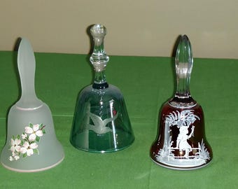 Three 5" Hand Painted Glass Ringing Bells