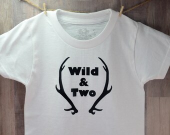 Wild & Two Year Old Birthday Shirt 2T-3T T-Shirt Thin Cotton Funny Novelty Tee Children Gift Cute Clothing Boy Clothes Toddler Deer Horns