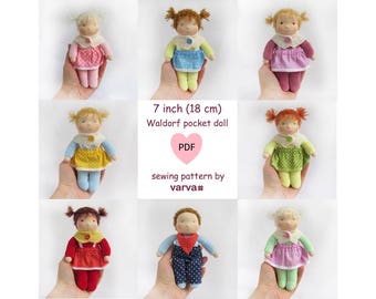 PDF sewing pattern of a 7" (18 cm) small waldorf pocket doll