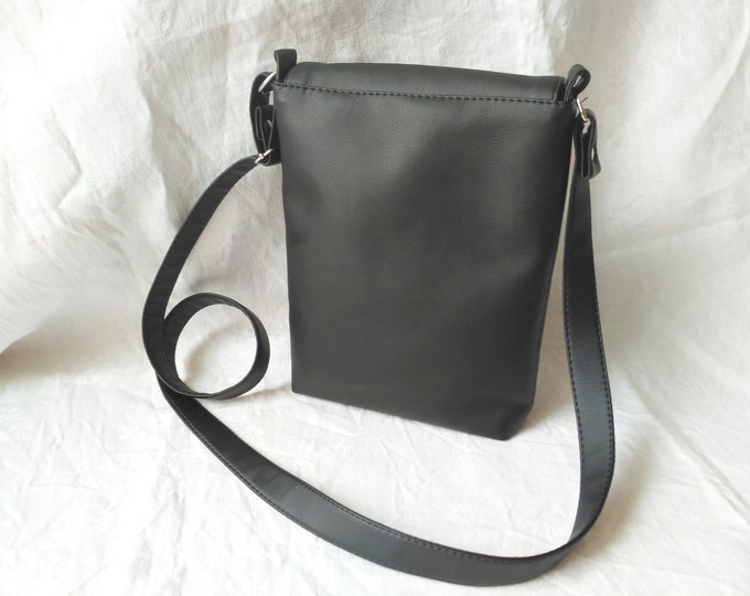 Black messenger bag Vegan leather crossbody Handbag men Gift for him