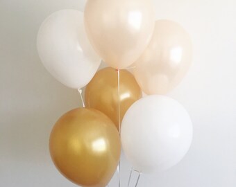 Peach White Gold Latex Balloons Peach Balloons Gold Balloons Peach and Gold First Birthday Peach White Gold Party Bridal Shower Wedding