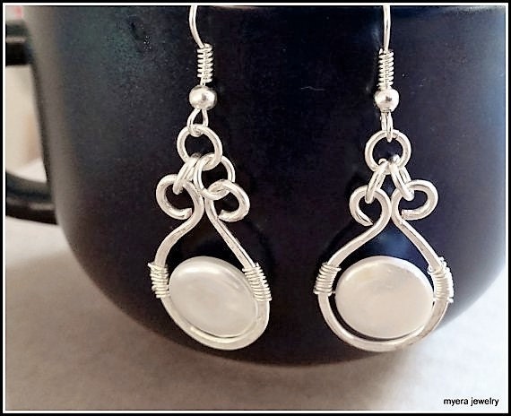 Pearl Wirewrap Earrings, Statement Earrings, Pearl Drop Earrings, Small Dangle Earrings, Classic Womens Earrings, Womens Pearl Earrings