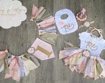 The "Victoria" Collection, Vintage First Birthday Outfit Girl, Scrappy Tutu, High Chair Banner, Smash Cake Outfit Girl,garden birthday