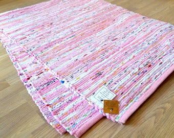 Pink Pastel Large Rug Cotton Handmade Rag Rug Chindi Runner 180 x 240 6x8ft