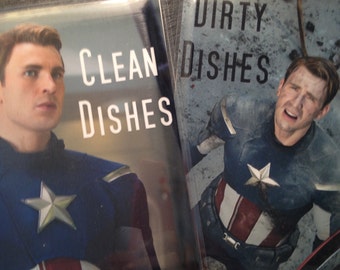 Captain America Reversible Magnetic Dishwasher Sign | Geek Kitchen | Clean Dirty Dishwasher Magnet | "Clean" "Dirty" Marvel's Capt America