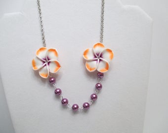 FLOWER NECKLACE, BEADED Necklace, Pearl Necklace, Orange Necklace, White Flower Necklace, Purple Necklace, Gift For Her, Prom Necklace