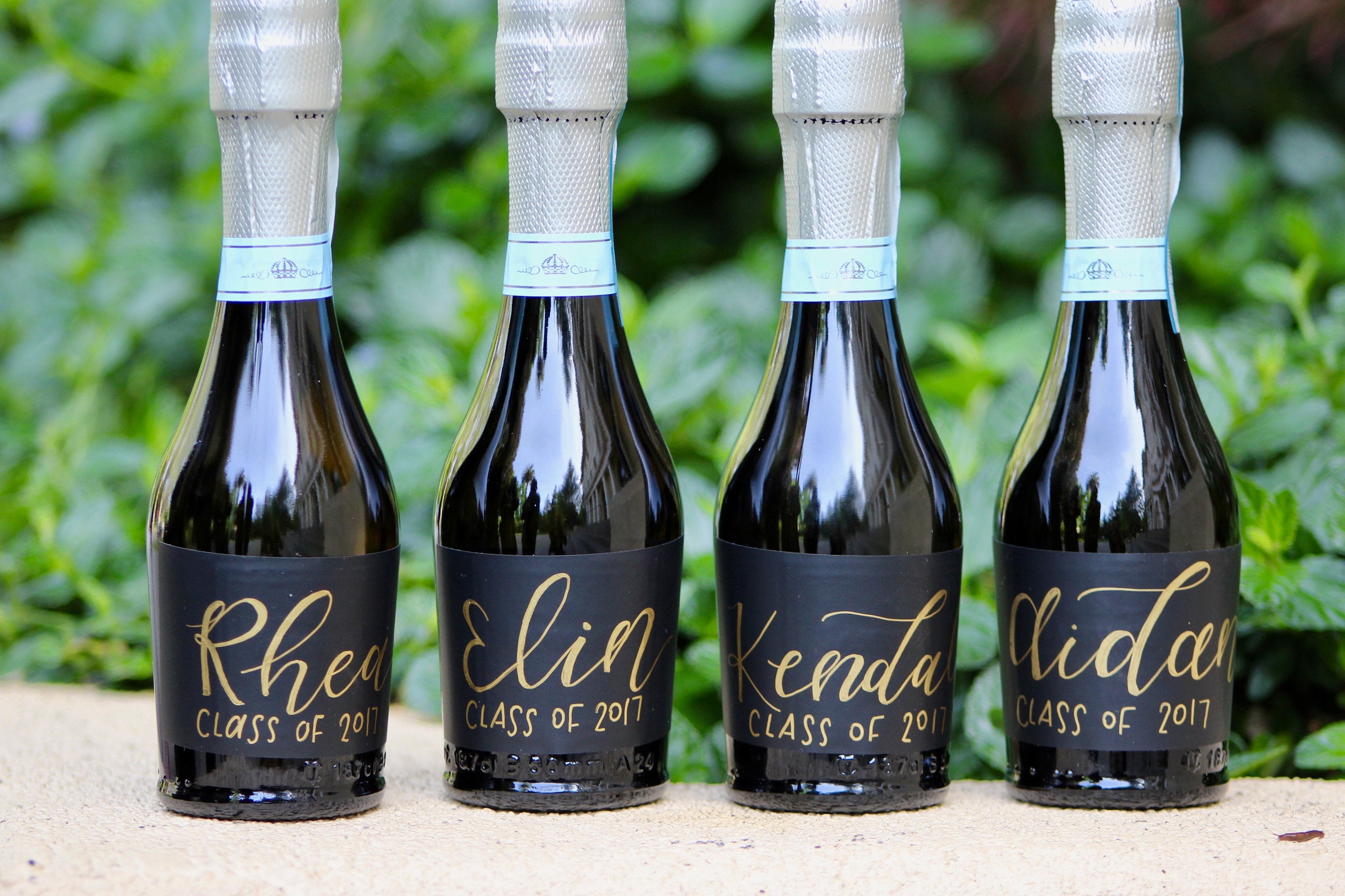 Personalized Mini Champagne Bottle Labels Calligraphy Labels