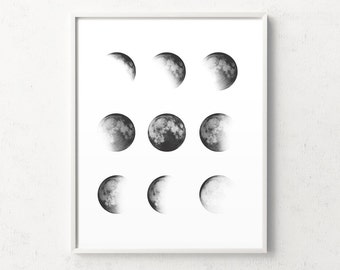 Moon phase print, moon phases wall art, moon phase wall art, moon phase, moon poster, minimalist moon, moon design, moon art, affiche lune