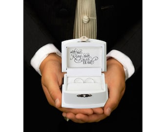 WEDDING RING box ring bearer box pillow page boy best man commitment ceremony black and white the rings with this ring I thee wed