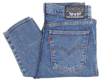 Womens Levis 806 High Waisted Jeans 80s Italy Made Tapered Legs Faded Blue Stretch Denim W30 L32 Rare
