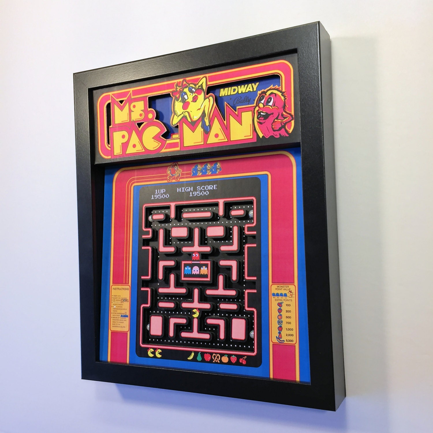 Ms. PacMan 3D Shadow Box 8x10