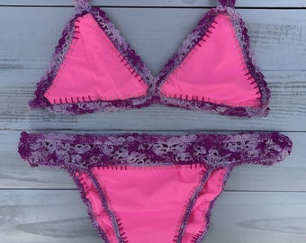Handmade Crochet Bikini | Trimmed Bikini | Colorful Bikini | Cheeky Bikini | Crochet Triangle Top | Bikini Set | Crochet Cheeky | Handmade