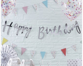 Silver Happy Birthday Banner Bunting