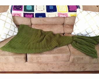 Mermaid Tail Blanket Kids. Ready to Ship Green Bulky Mermaid Blanket Child Size. Handmade Crochet Mermaid Tail Blanket. Ready to Ship