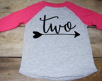 Girls Two Birthday Shirt - Two Arrow Shirt - Two Raglan Shirt - Two Year Old Shirt - 2 Year Old Shirt - Birthday Shirt 2