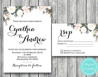 Custom Wedding Invitation Set, Wedding Invitation Printable, White Floral Engagement Party Invitation, Invitation Suite WD69 TH21 WI15
