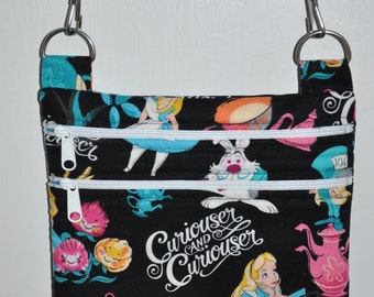 New! Disney Alice In Wonderland- Fabric Quilted Cross Body Messenger Bag - Tote - Shoulder Bag