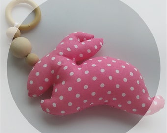 Pink baby gym, Stuffed bunny, Plush bunny, Cute bunny, Stuffed animal bunny, baby gym toys, organic baby rattle, travel sensory board, ergo
