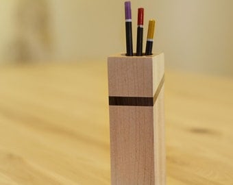 Pen Holder for Desk in Maple and Walnut Wood