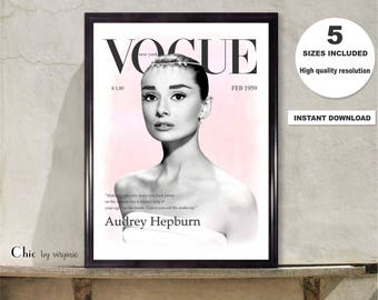 Audrey Hepburn print, Vogue Poster, Vogue Cover 1959 Audrey Hepburn, Instant Download, Printable art, Celebrity Art print, Vogue Vintage Art
