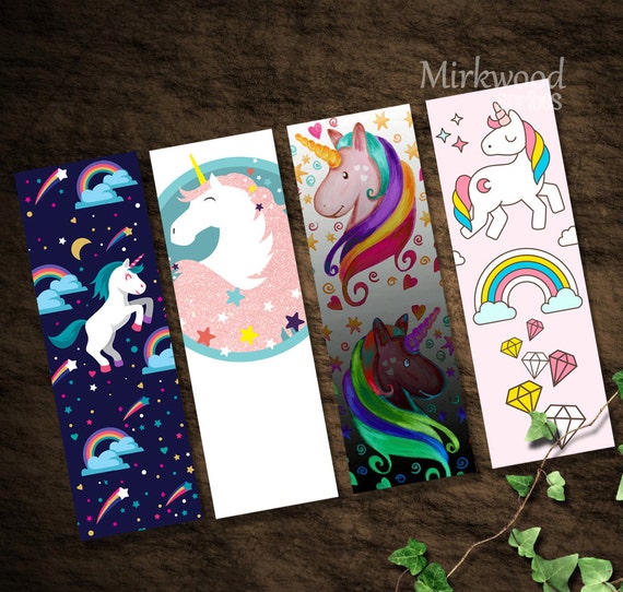  Unicorn  Bookmarks  Printable Set of 4 Rainbow Unicorn 