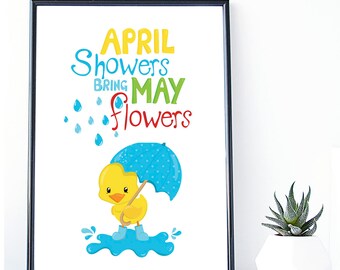 April Showers bring May Flowers | Instant Download | Wall Art Print | Easter Print | Nursery Wall Art | Nursery Wall Art | Modern art Print