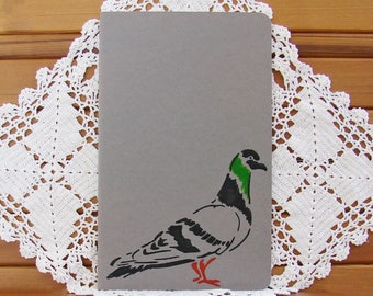 Moleskine Cahier Journal-Pebble Grey with Hand-Stenciled Pigeon