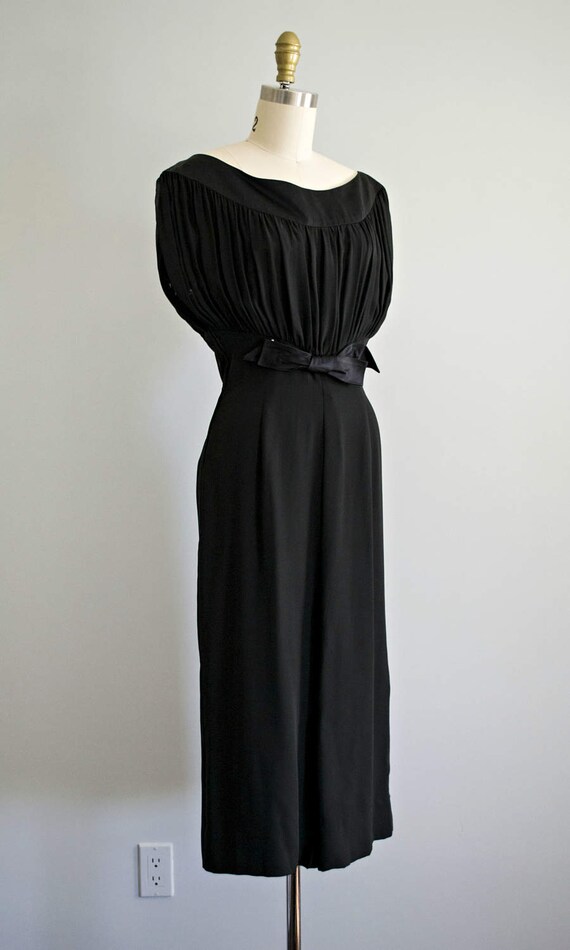 1940s black silk evening gown . Vintage 40s long cocktail