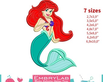 Applique Ariel. The Little Mermaid. Machine Embroidery Applique Design. Instant Digital Download (16299)