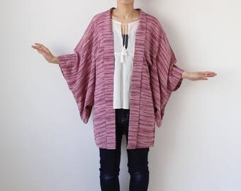 purple kimono cardigan, Haori, Japanese kimono, stripe kimono, cardigan kimono, silk kimono, haori kimono, womens kimono jacket /1595
