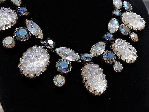 Signed SCHIAPARELLI Lava Rock Necklace 1950s Mid Century Fashion Designer Elsa Schiaparelli Wedding Bride Bridal Jewelry AB Aurora Borealis