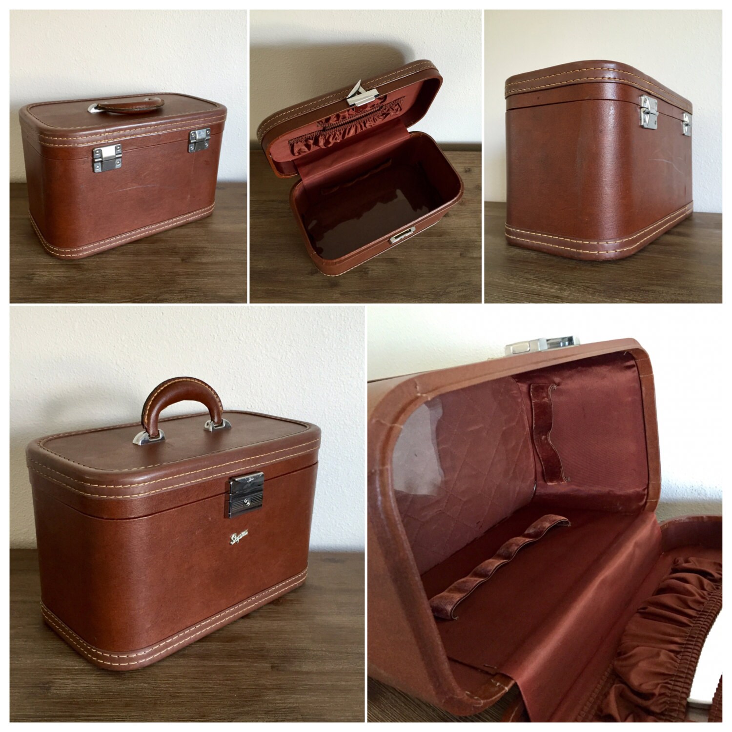 Vintage Train Case Skyway Train Case Brown Train by Speckadoos