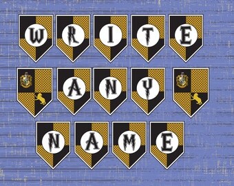 Hufflepuff Printable Birthday Banner, Harry Potter, Hufflepuff Colours, Hogwarts Inspired, Customise your own Birthday Banner,