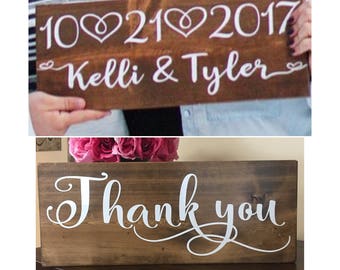 Reversible Save the Date Sign-Thank you sign- date sign-Engagement Photo prop-Name Sign-Keepsake-Rustic wedding decor- Engagement Gift