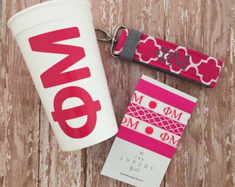 Phi Mu Bid Day Bag; Phi Mu gift bag; Sorority gift bag; Phi Mu Big Little; Phi Mu Cup, Hair Ties, Key Chain