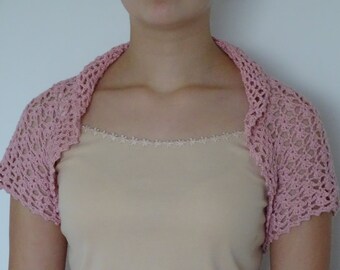 Pink Shrug Bolero Ladies Crochet Cotton