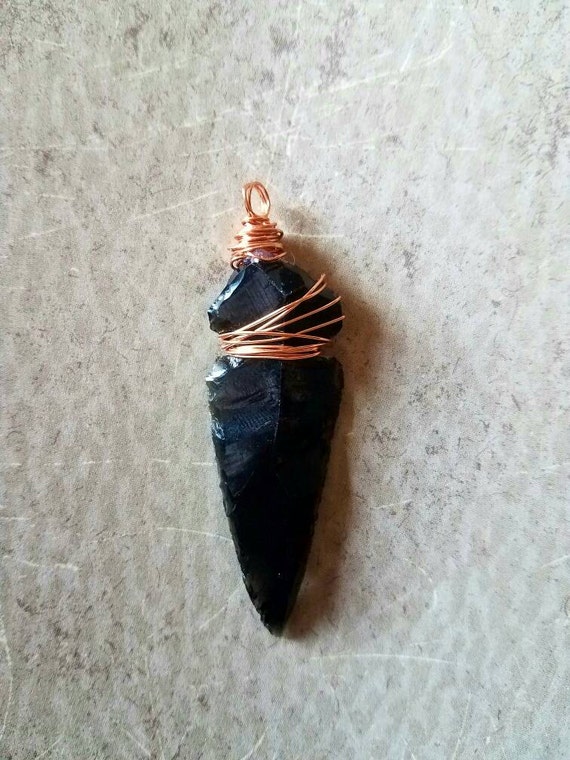 Wire Wrapped Obsidian Arrowhead Pendant 6816