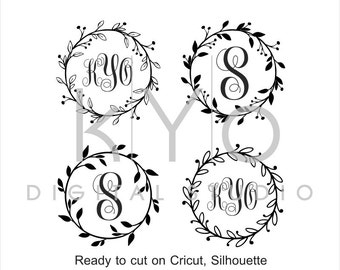 Wreath Monogram Frame SVG cut files, Floral Wreath SVG, Wedding Invitation svg, cuttable svg files for Cricut and Silhouette Cameo #svg