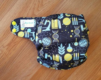 Super Science cloth diaper - all in one cloth diaper - one size - Newborn aio - wahm diaper - hemp bamboo diaper - lab print diaper - nerdy