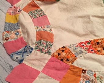 Vintage Feedsack Double Wedding Ring Quilt Top