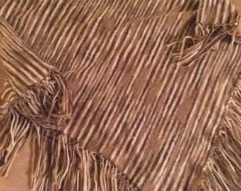 PONCHO Wool Handmade Striped poncho, One Size, Brown, Green, Beige Earth Tones